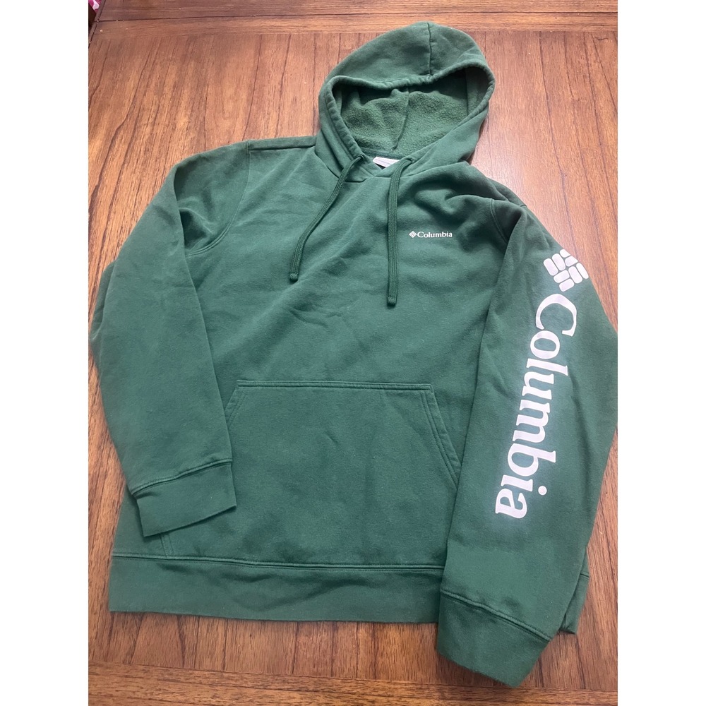 Columbia Mens Green Sleeve Logo Fleece Pullover Hoodie AM5782 Medium